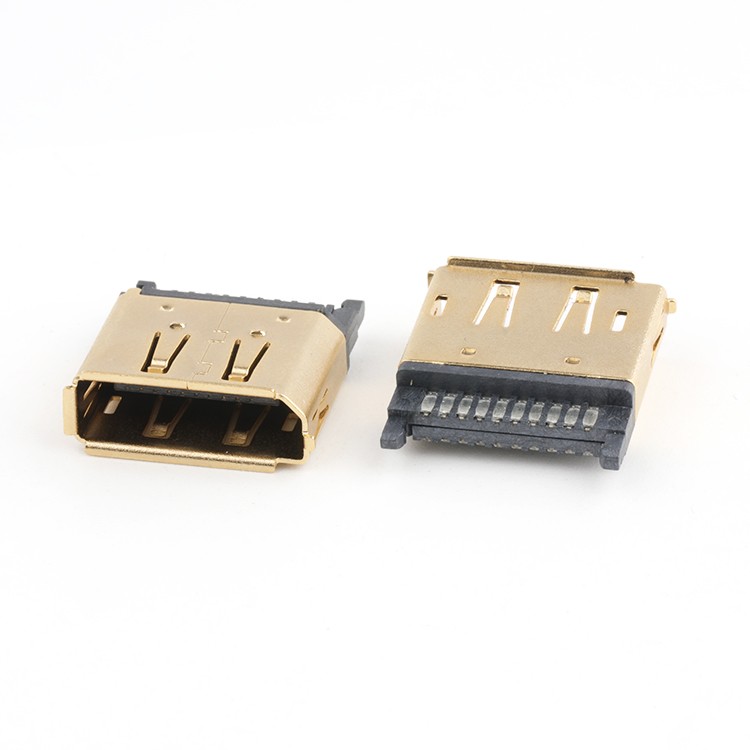 180 Degree Gold Plated Displayport 20Pin Female Connector for Wire Soldering