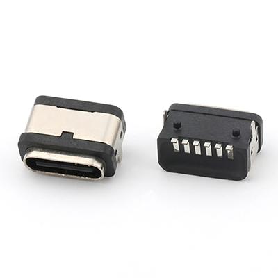 Top Mount IP67 Waterproof 6P USB C Type Female Socket Connector