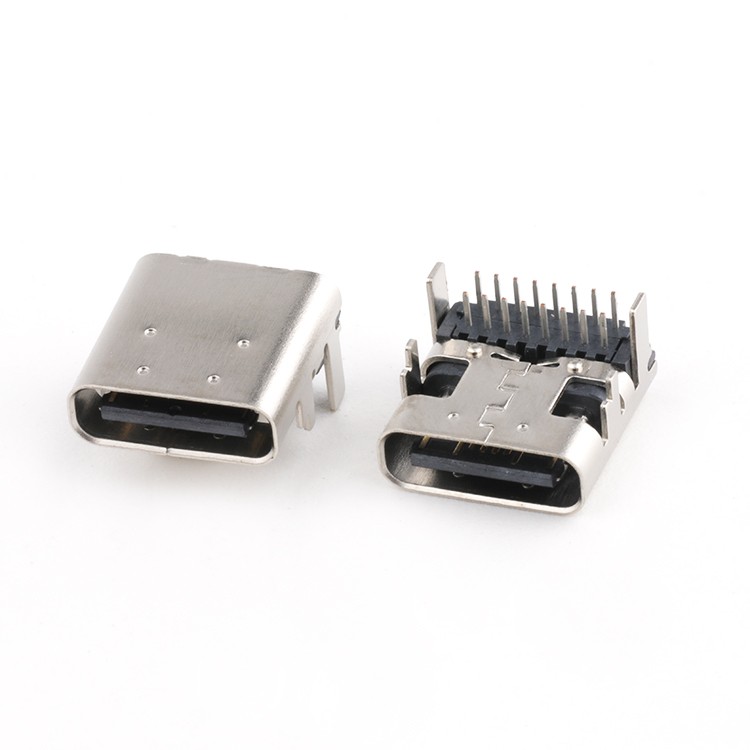 Right Angle Dip Type USB Type C 16Pin Female Receptacle Connector