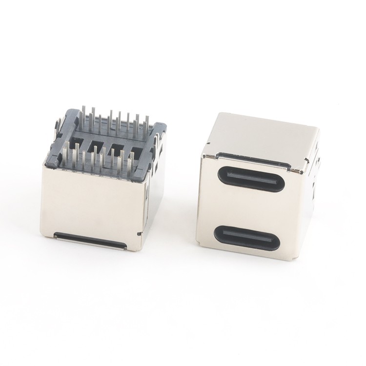 180Degree Through Hole Dual USB 14Pin 3.1 C Type Female Connector