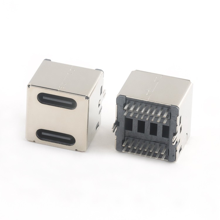 Vertical 180Degree Dual Port USB  3.1 C Type 16P Female Connector