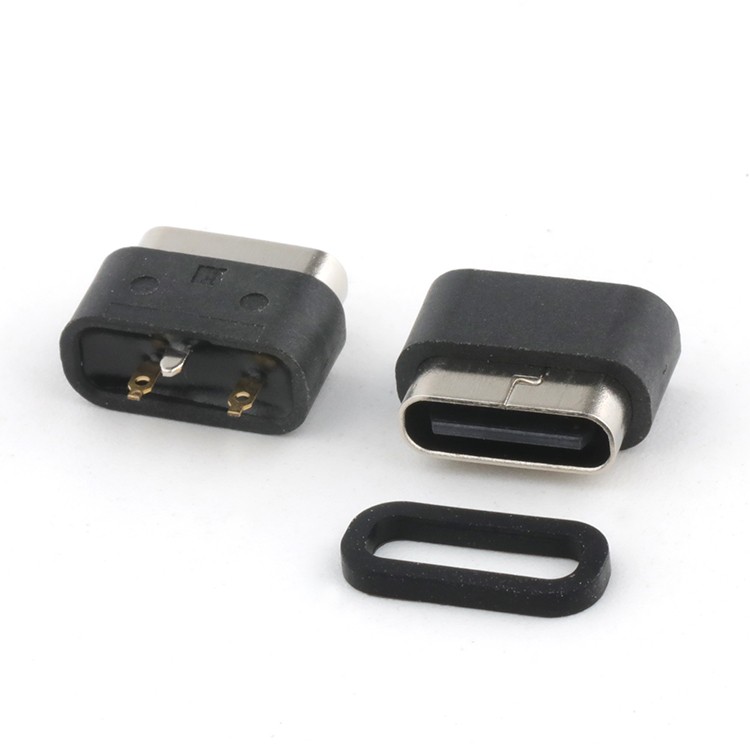 2Pin Waterproof Female USB C Connector Vertical Waterproof USB C Female Connector