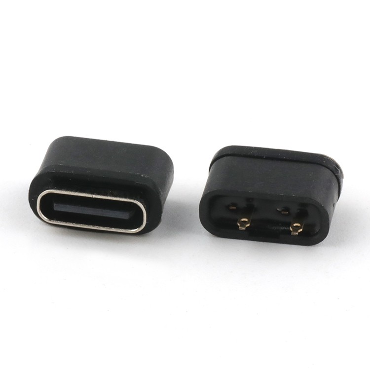 IP68 Waterproof  2Pin Dip Type USB C Female Connector For Wire Soldering