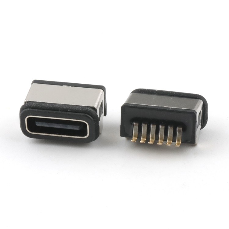 PCB Mount SMT Type IP68 Waterproof 6P USB C Female Connector