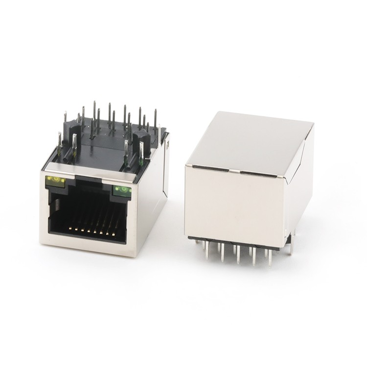 14Pin Right Angle Dip Type RJ45 Female Ethernet Connector with Leds