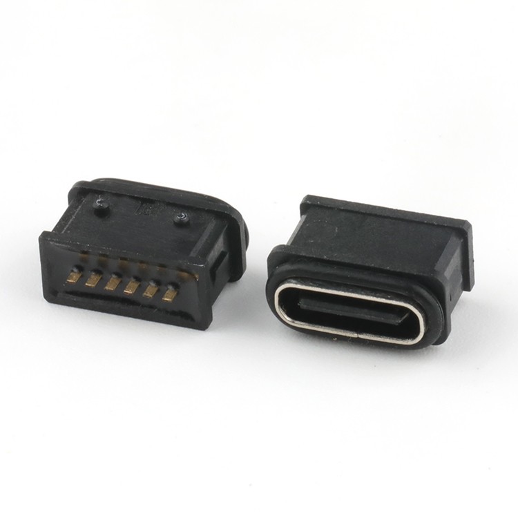 Surface Mount Vertical USB Type C Female Waterproof Connector 6P IP68 Rated  - 副本