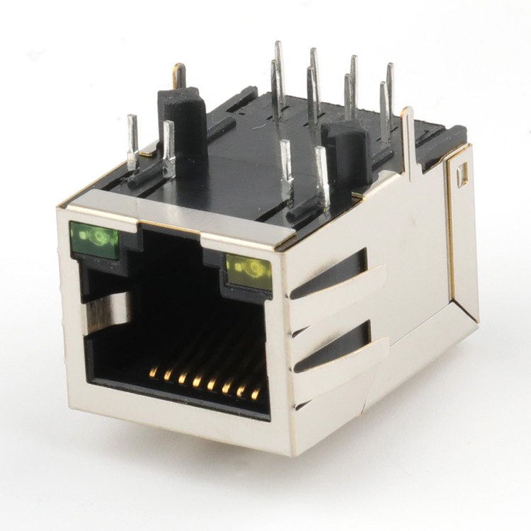 100Gbps 1x1 Port RJ45 Connector Dip Type with Leds Rj45 8Pin Female Connector