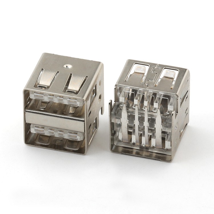 Dual USB 2.0 A Female Connector 4Pin White Color Mid Mount USB A Socket Connector