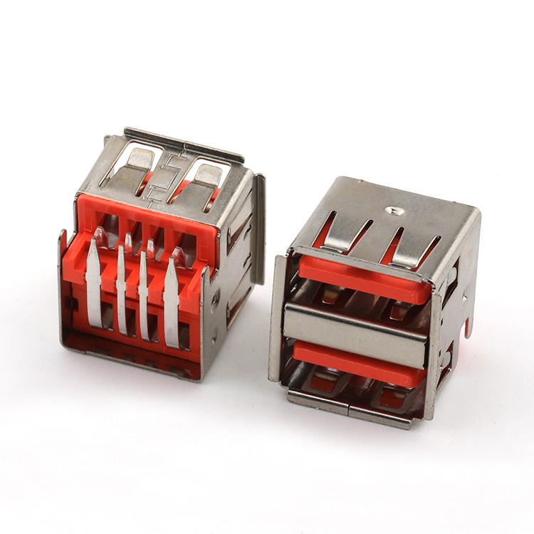 5A Current Dual USB 2.0 A Female Connector 4Pin LCP Orange Mid Mount USB A Type Female Connector