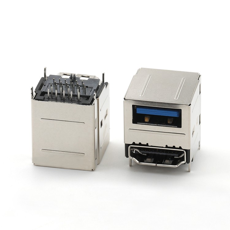 Through Hole Right Angle 9Pin USB 3.0 A Female to 19Pin HD-MI D Type Female Connector