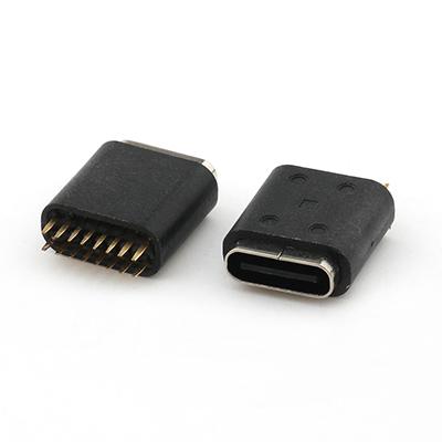 Vertical Waterproof USB C Female Connector IP67 USB C 16Pin Female Dip Type PCB Connector