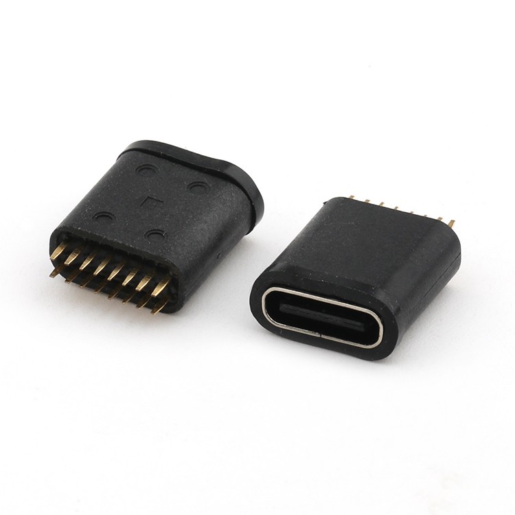 Vertical Waterproof USB C Female Connector IP67 USB C 16Pin Female Dip Type PCB Connector
