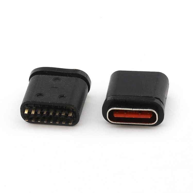 Vertical Waterproof USB C Female Connector IP67 USB C 16Pin Female Dip Type PCB Connector