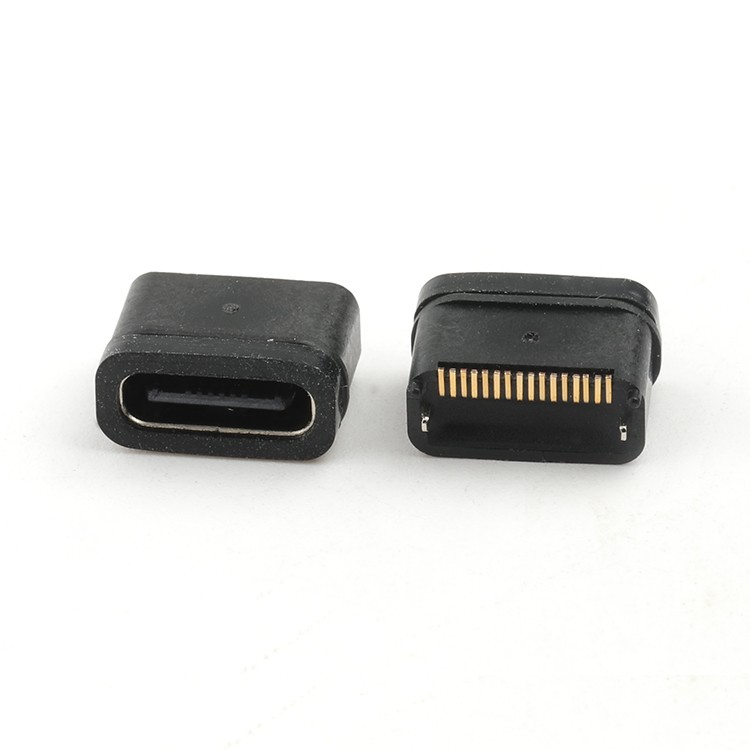 Vertical SMT Mount Waterproof USB C Female Connector H6.8mm IP68 USB 16Pin C Female PCB Connector