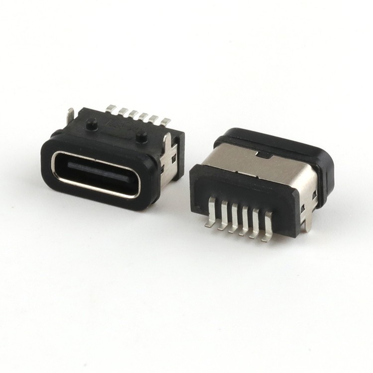 IP67 Waterproof USB C Female Connector L7.35mm USB C 6Pin SMT Connector