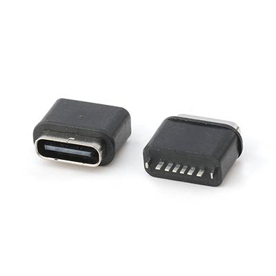 IPX7 USB C Female Connector H10.2mm Vertical Dip Type Waterproof USB 6Pin Socket Connector