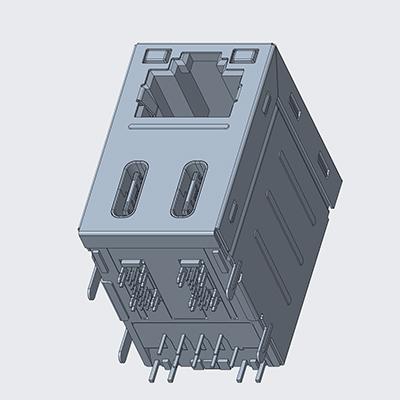 RJ45 with Dual Side Entry USB Type C 14Pin Female Connector USB C+RJ45 Female Connector