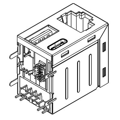 RJ45 To USB 2.0 A with USB-C Female Connector Right Angle Side Entry USB with RJ45 Connector