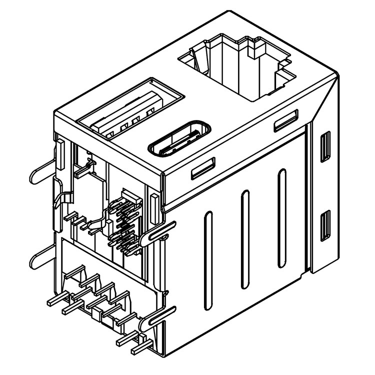 RJ45 To USB 2.0 A with USB-C Female Connector Right Angle Side Entry USB with RJ45 Connector