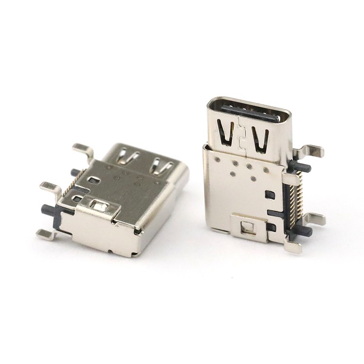 Stainless Steel USB Type-C Female Connector 24P Side Entry Dual Row USB C Connector