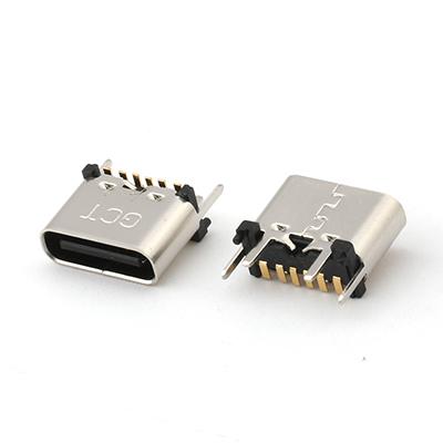 USB Type C 6Pin Female Connector Vertical SMT H6.5MM USB-C Female PCB Connector