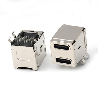 Dual USB Type C Female 16Pin Connector Right Angle DIP Type USB-C Receptacle Connector