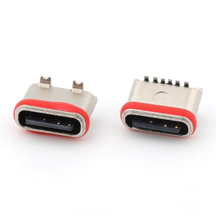 Waterproof Vertical 6P USB C Female Connector