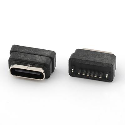 IP68 Waterproof 6Pin USB Type C Female Connector Vertical Dip Type