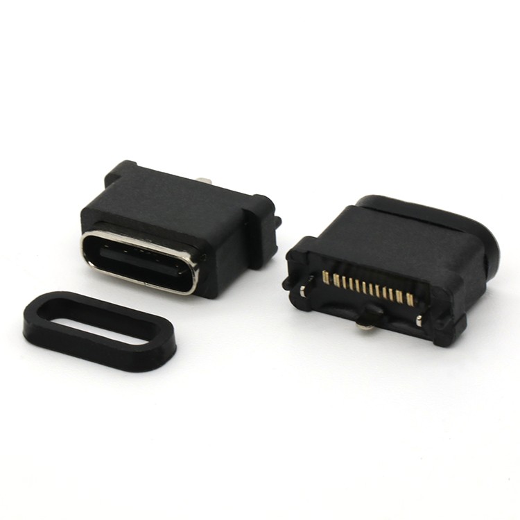 16P Vertical Waterproof IP68 USB Type C Female Socket Connector SMT 