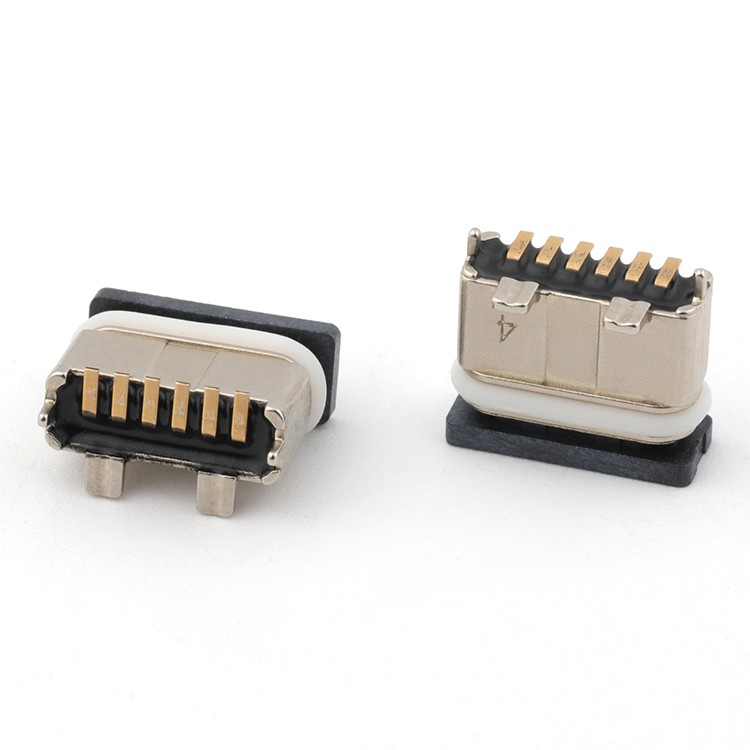 180D Waterproof IPX8 6P Female USB C Connector Vertical SMT Type