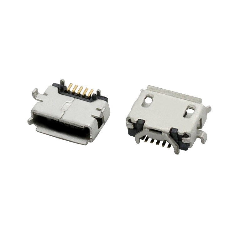 5P Micro USB 2.0 AB Type Female Receptacle PCB Connector with Flange