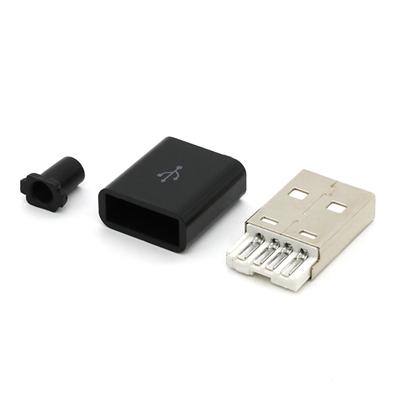 3 in 1 USB 2.0 4 Pin Type A Male Plug Connector with Black Plastic Cover for DIY