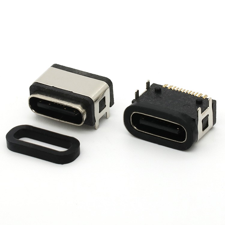Vertical SMT IP66 Waterproof USB 16Pin Type C Female Connector 