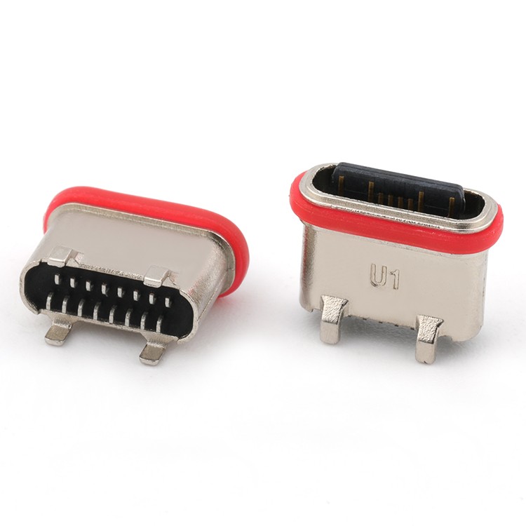 Vertical 180Degree SMT Type IP68 Waterproof USB Type C Female Connector