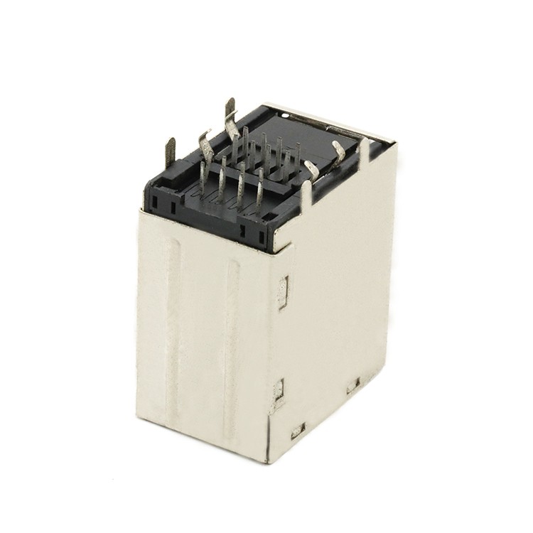 DIP Type 90Degree RJ45+Dual USB 2.0 Female Connector