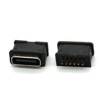  Vertical DIP Type IPX8 6P Waterproof USB C Female Connector