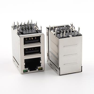 SUS Shell Right Angle RJ45+Dual Row USB 2.0 Female Socket Connector