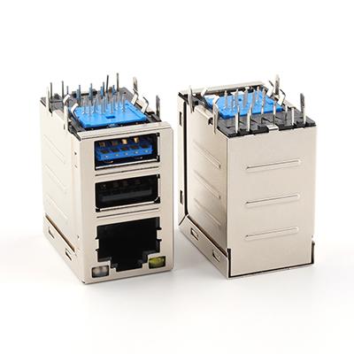 RJ45 +Dual USB Connector (Upper 2.0 Lower 3.0 )Female Connector with Leds