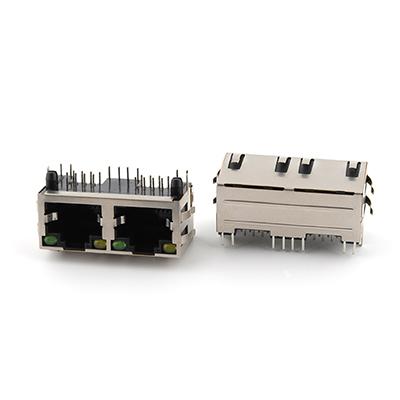 Vertical 12.7H with LED Light 1X2 Port RJ45 Female Connector 