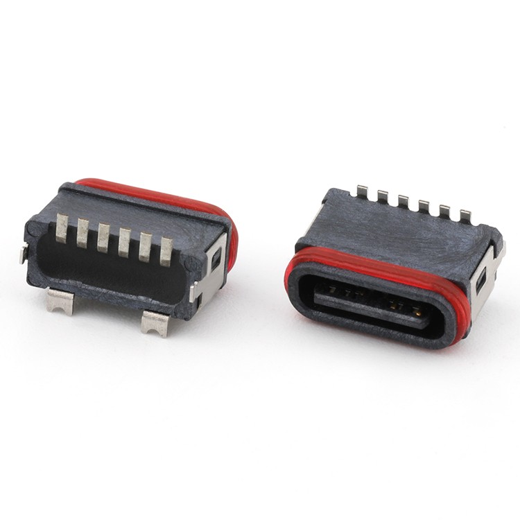 Vertical Smt Type H=6.8MM IPX7 Waterproof USB C 6P Female Connector
