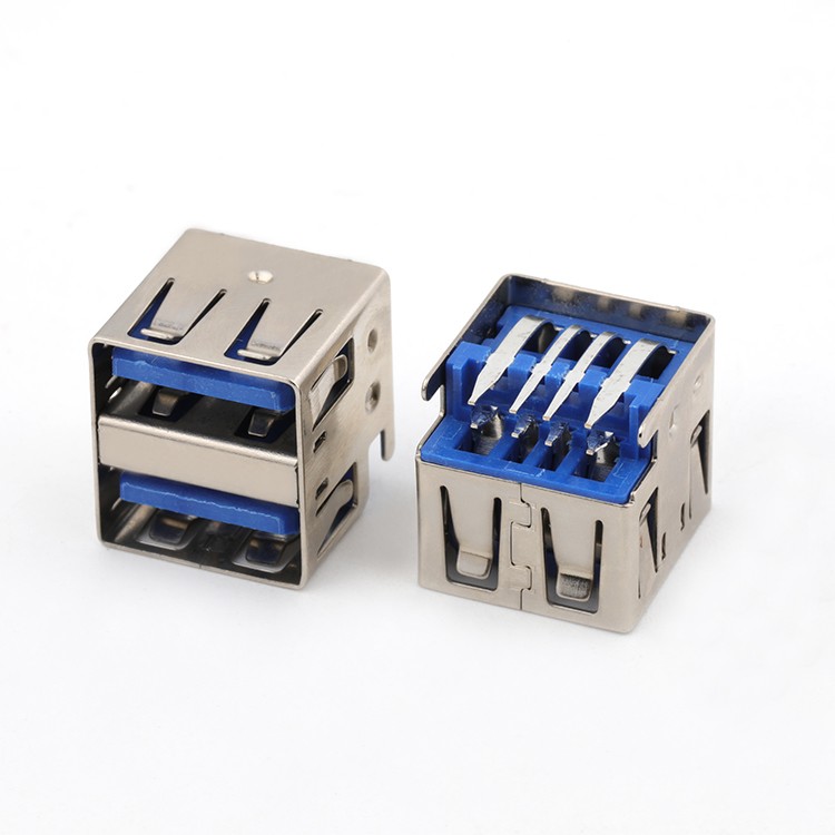 USB 2.0 A Female Connector Dual Row Right Angle USB A Type 4Pin Connector