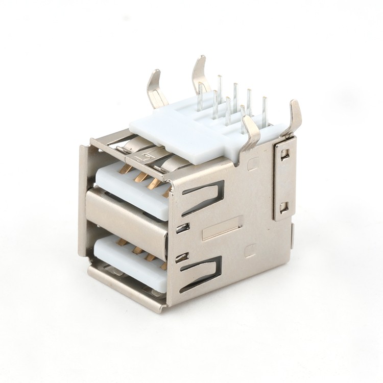 8Pin Through Hole 90Degree Dual USB 2.0 A Type Female Socket Connector