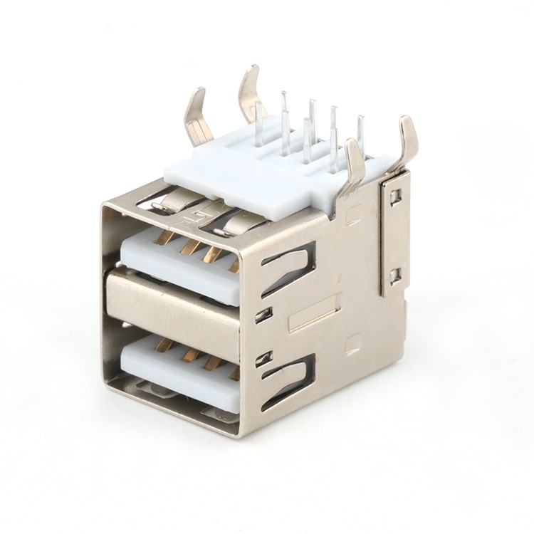 Dual Port 8Pin USB 2.0 A Female Right Angle DIP Type Socket Connector