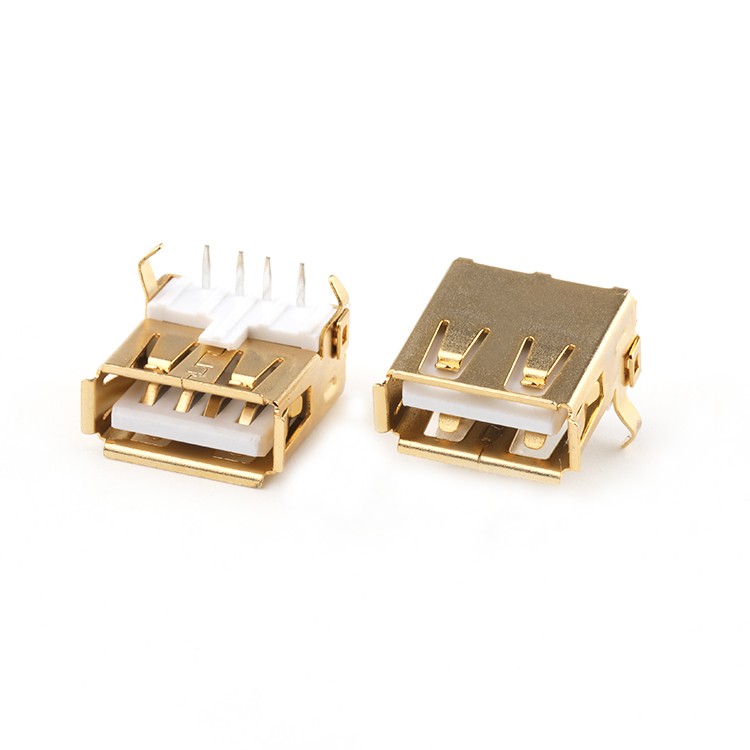 Gold Plating USB A Connector Right Angle Dip Type USB A Female Connector