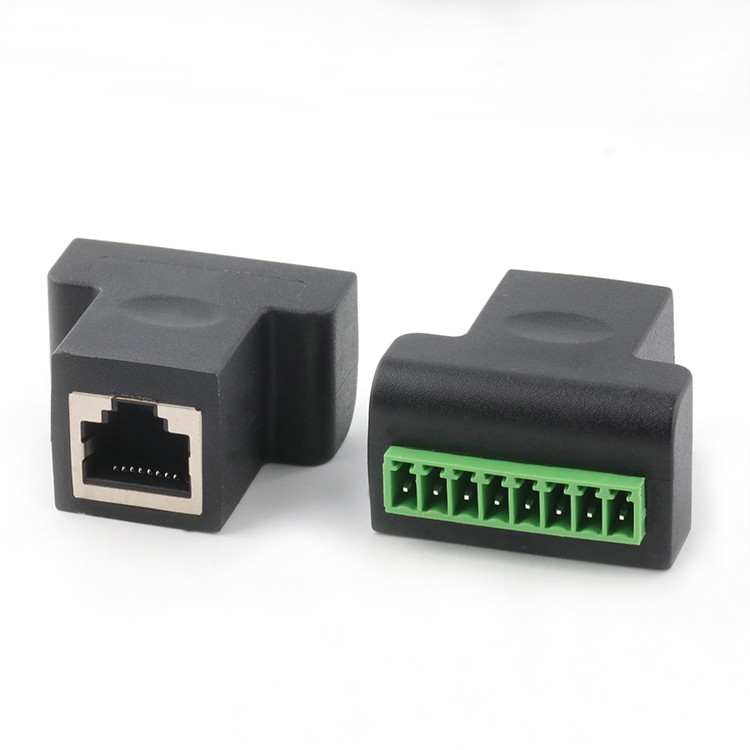 180 Degree Rj-45 Ethernet Female to 8 Pin Screw Terminal Block Adapter