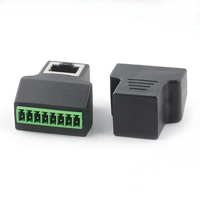 90 Degree 3.5MM Pitch RJ45 Female to 8Pin Screw Terminal Black Connector